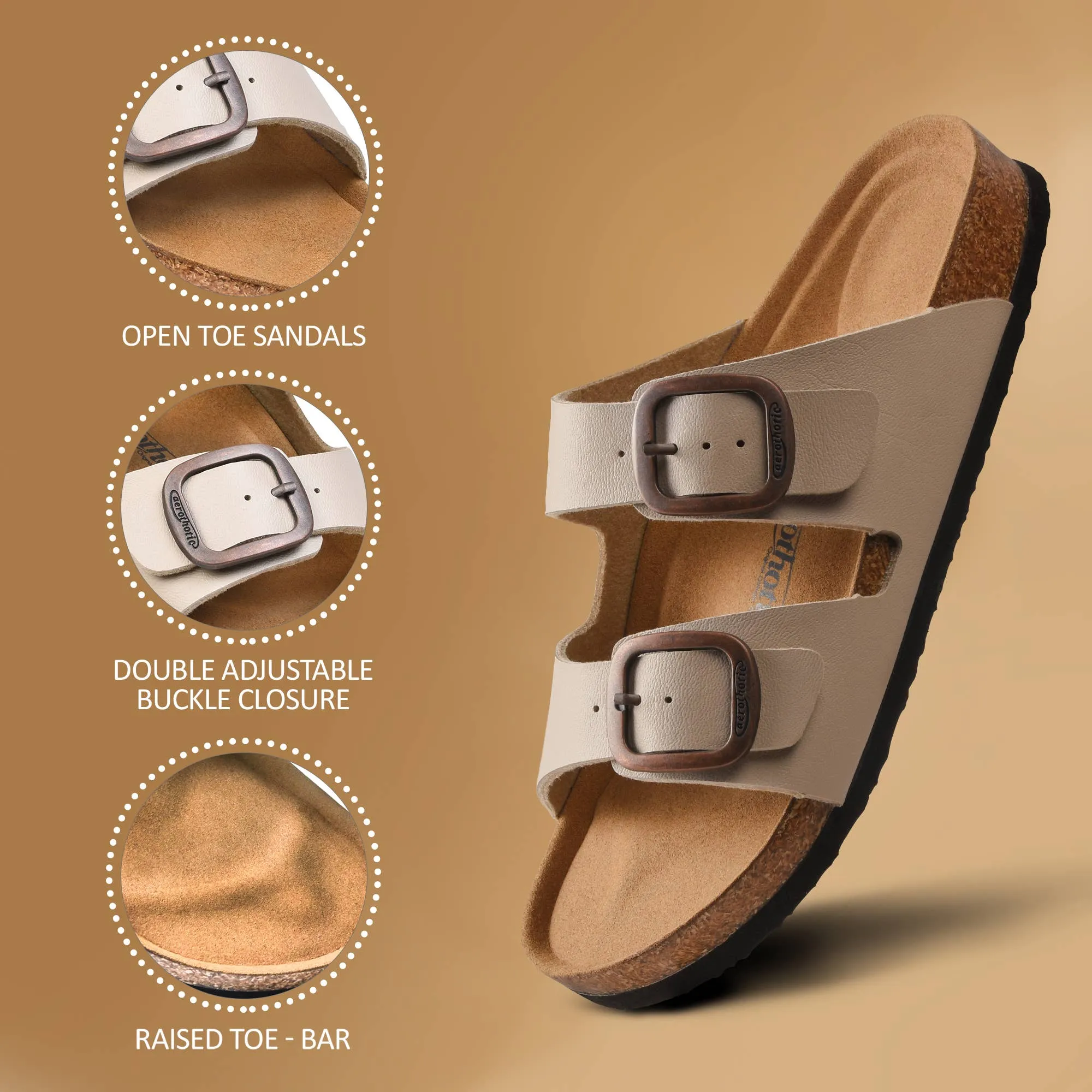 Aerothotic Arete Dual Strap Slide Sandals in Brown