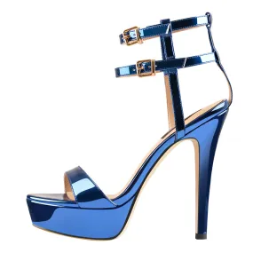 Ankle Double Buckle Strap Platform Stiletto High Heels Sandals