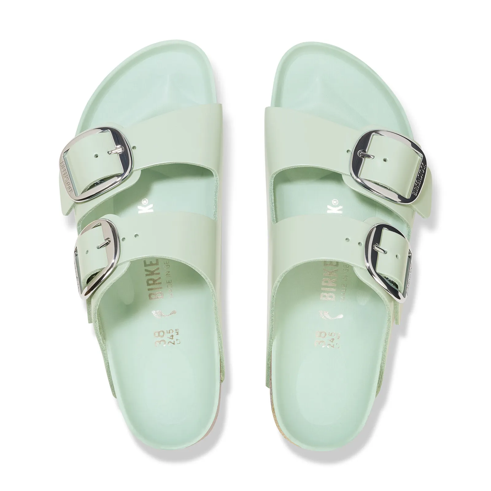 Birkenstock Arizona Big Buckle Slide Sandal (Women) - High Shine Surf Green Leather