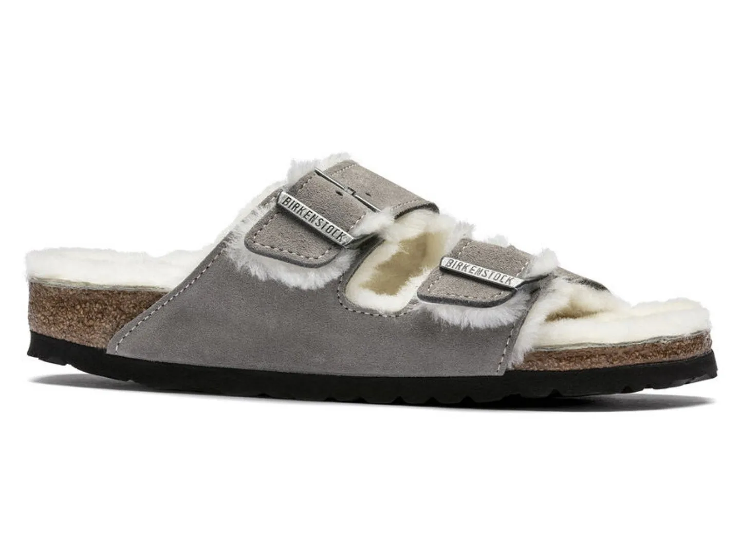 Birkenstock: Arizona Shearling in Stone Coin