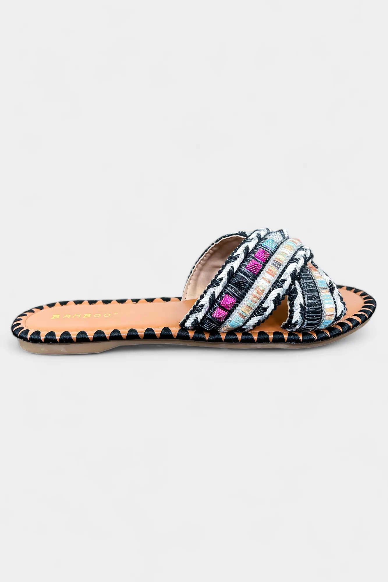 Black Multi Studded Slip On Sandals