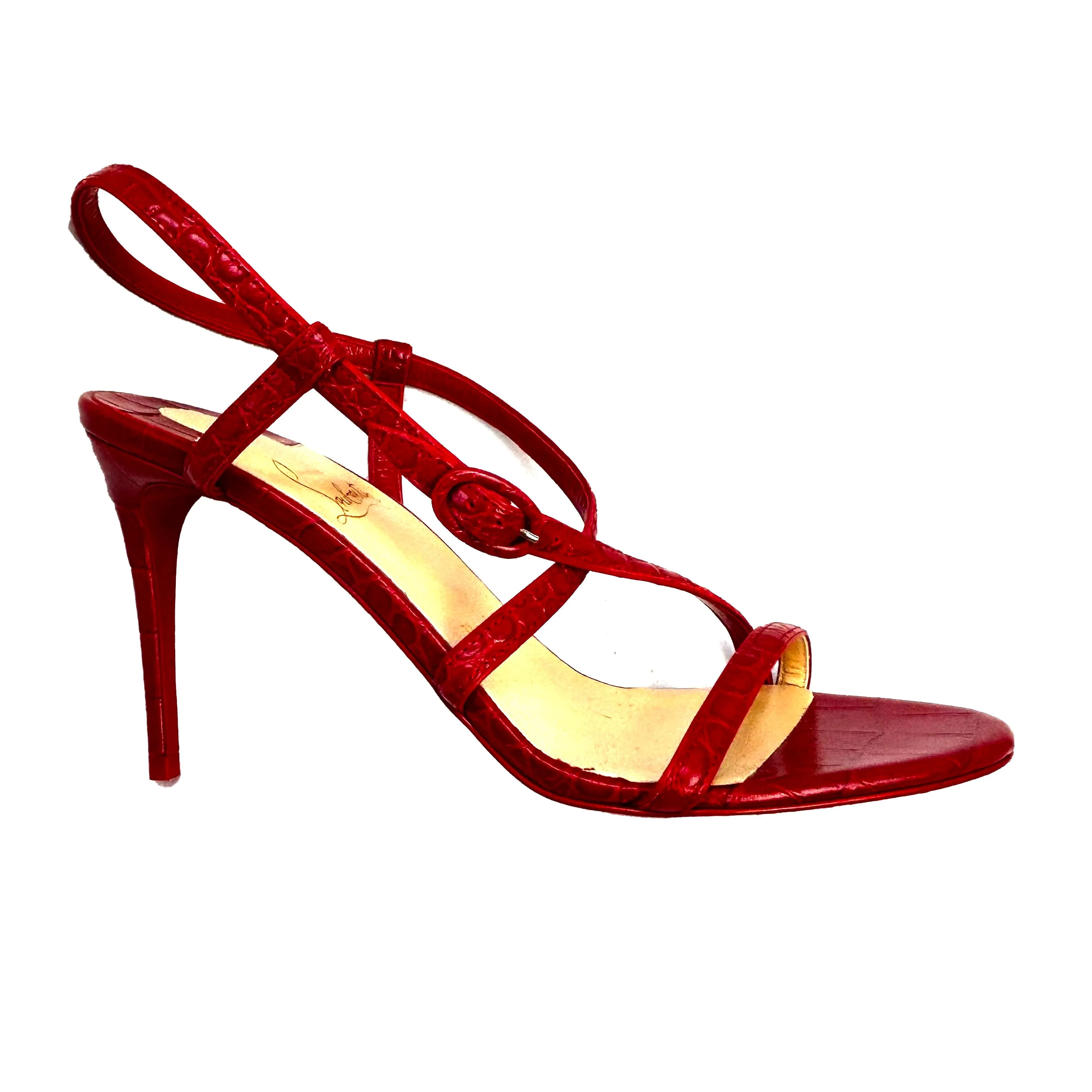 Christian Louboutin 595 Brand New Red Selima 85 Strappy Sandals 38