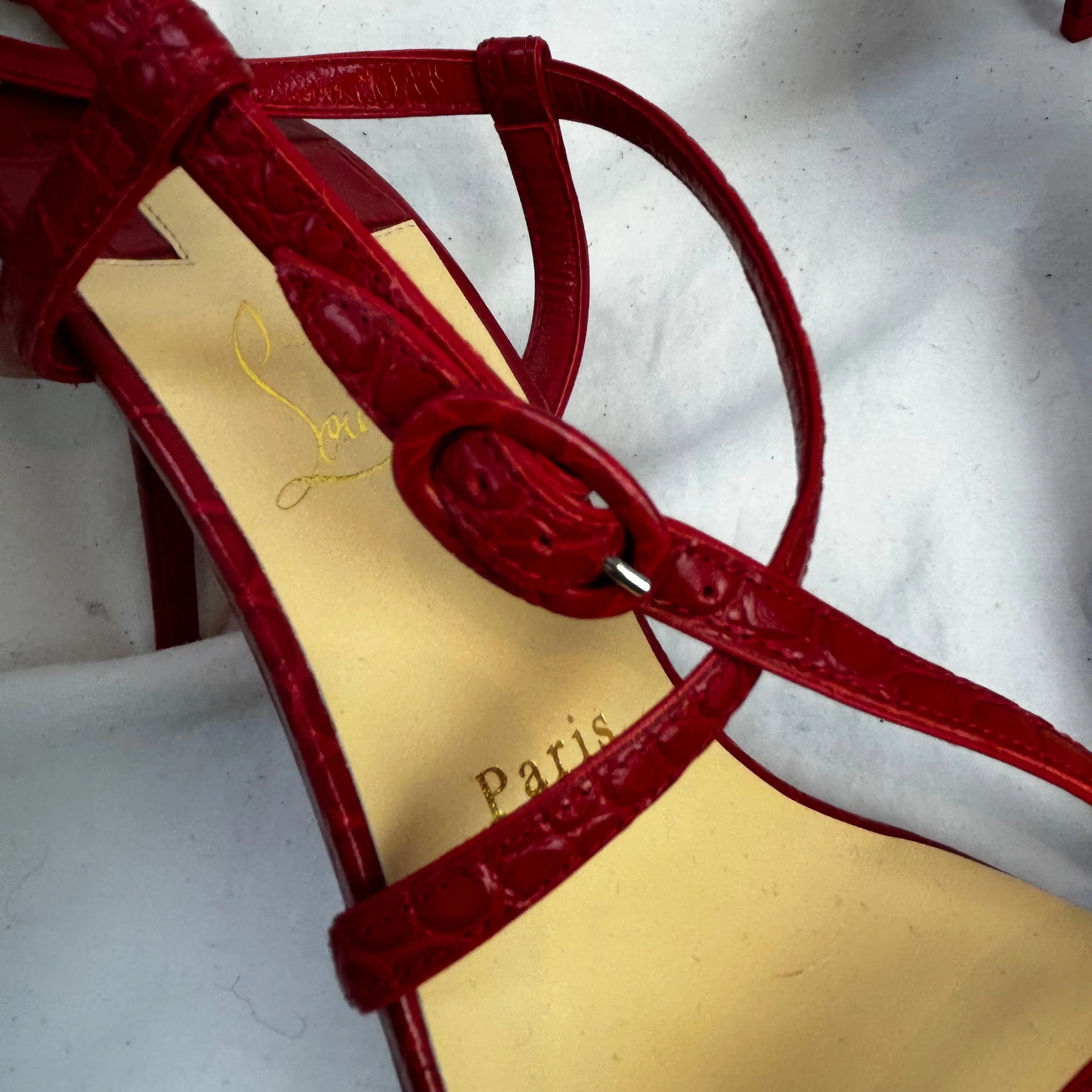 Christian Louboutin 595 Brand New Red Selima 85 Strappy Sandals 38