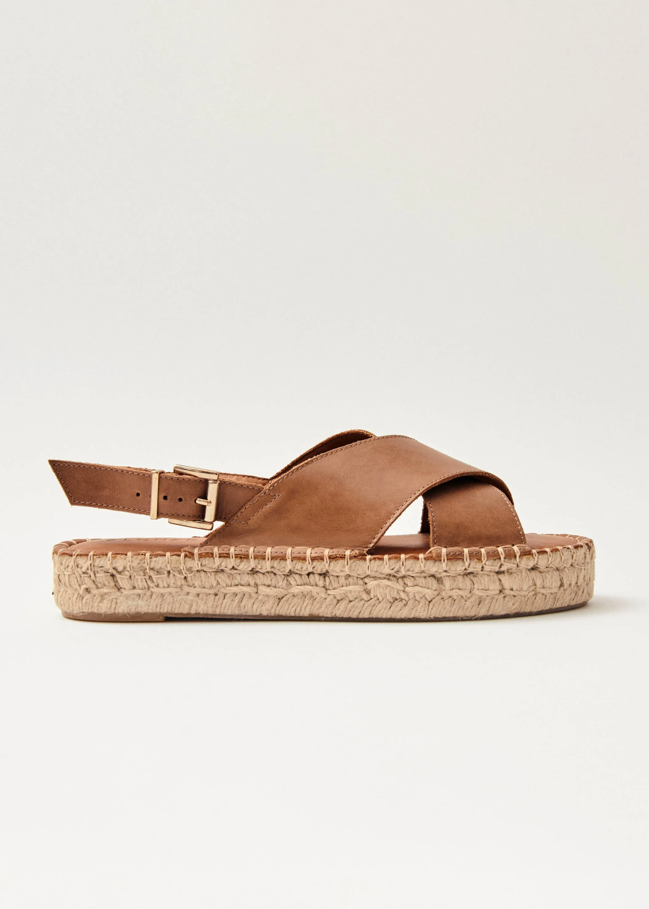 Crossed Camel Leather Espadrilles