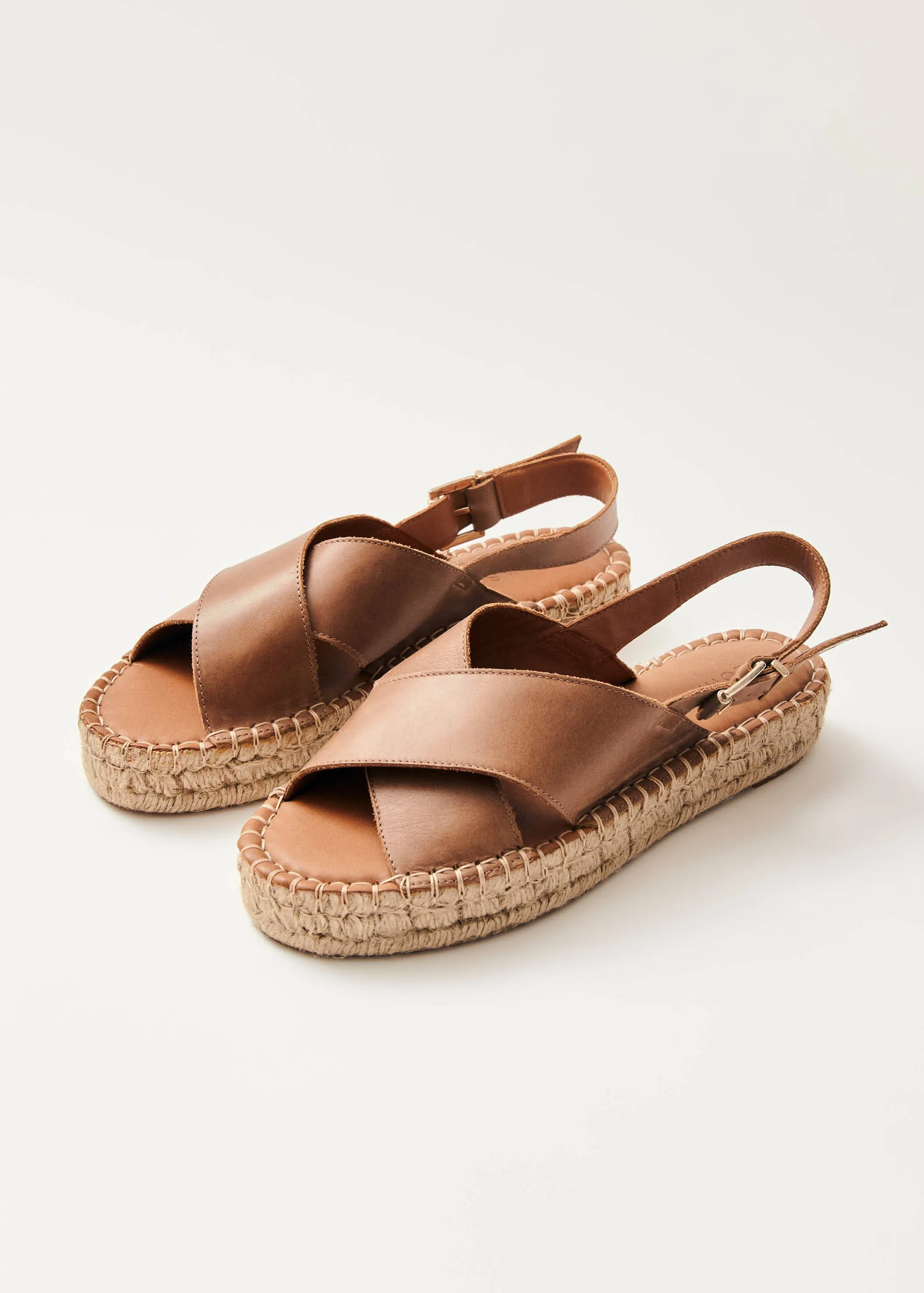 Crossed Camel Leather Espadrilles