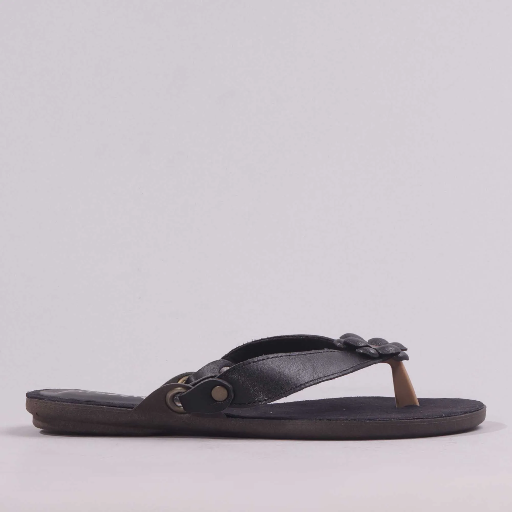 Flower Thong Sandal in Black - 7968