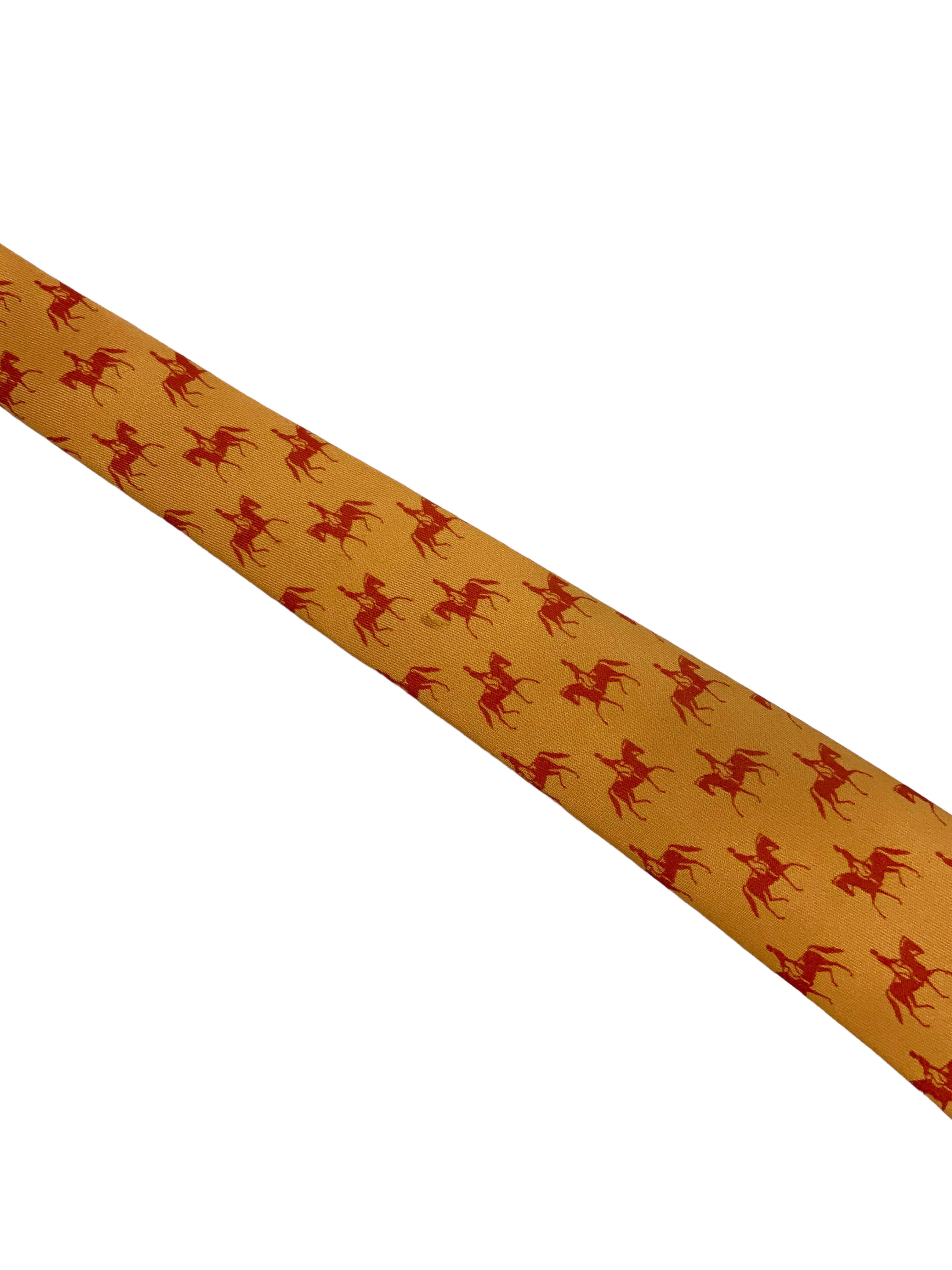 HERMES Equestrian Horse and Carriage Printed Silk Classic Men's Neck Tie