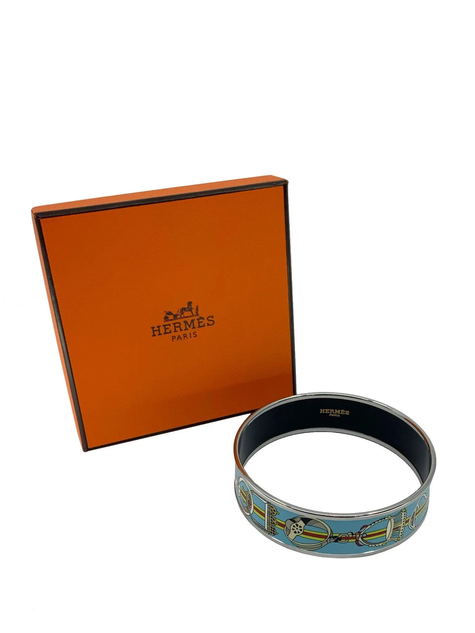 Hermes Horsebit Printed Enamel Wide Bracelet 70