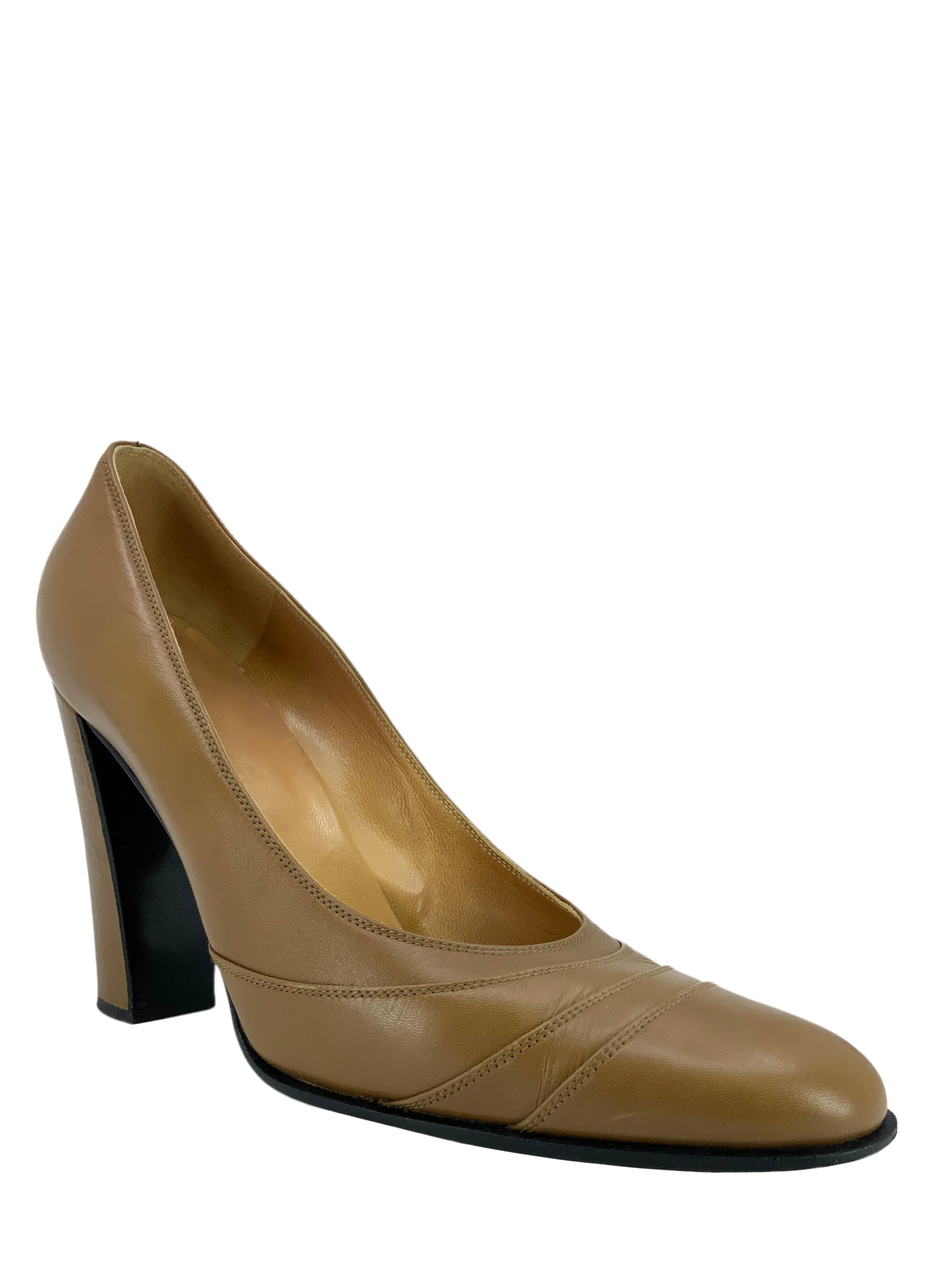 HERMES Leather Pleated Vamp Pumps Size 7