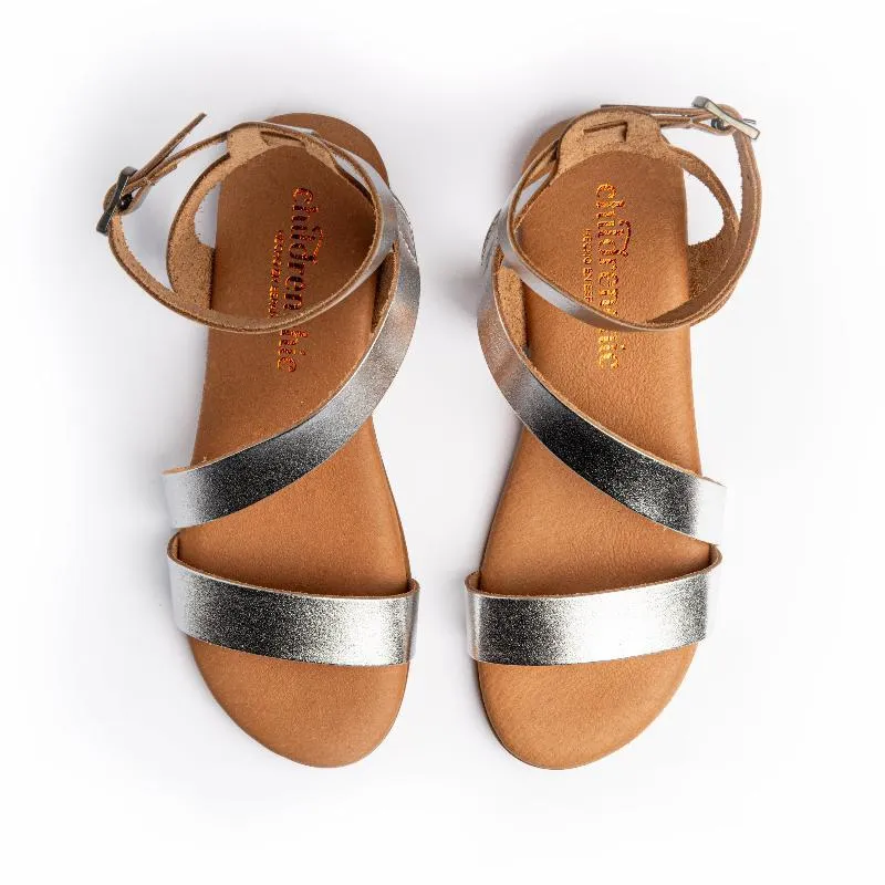 Leather Glad Sandal in Silver