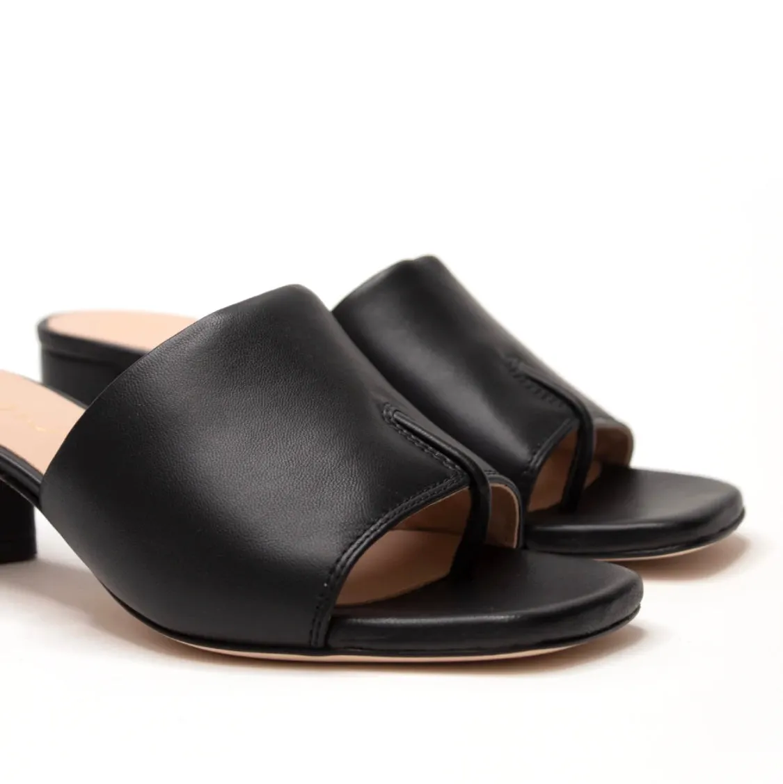 Leather Heeled Mules, Black