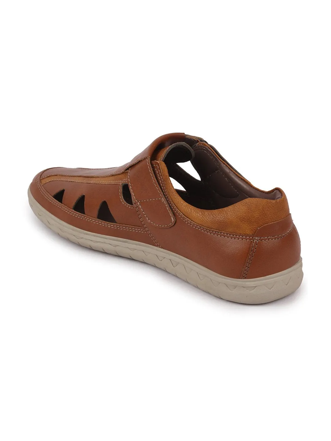 Men Brown Hook & Loop Fisherman Sandals