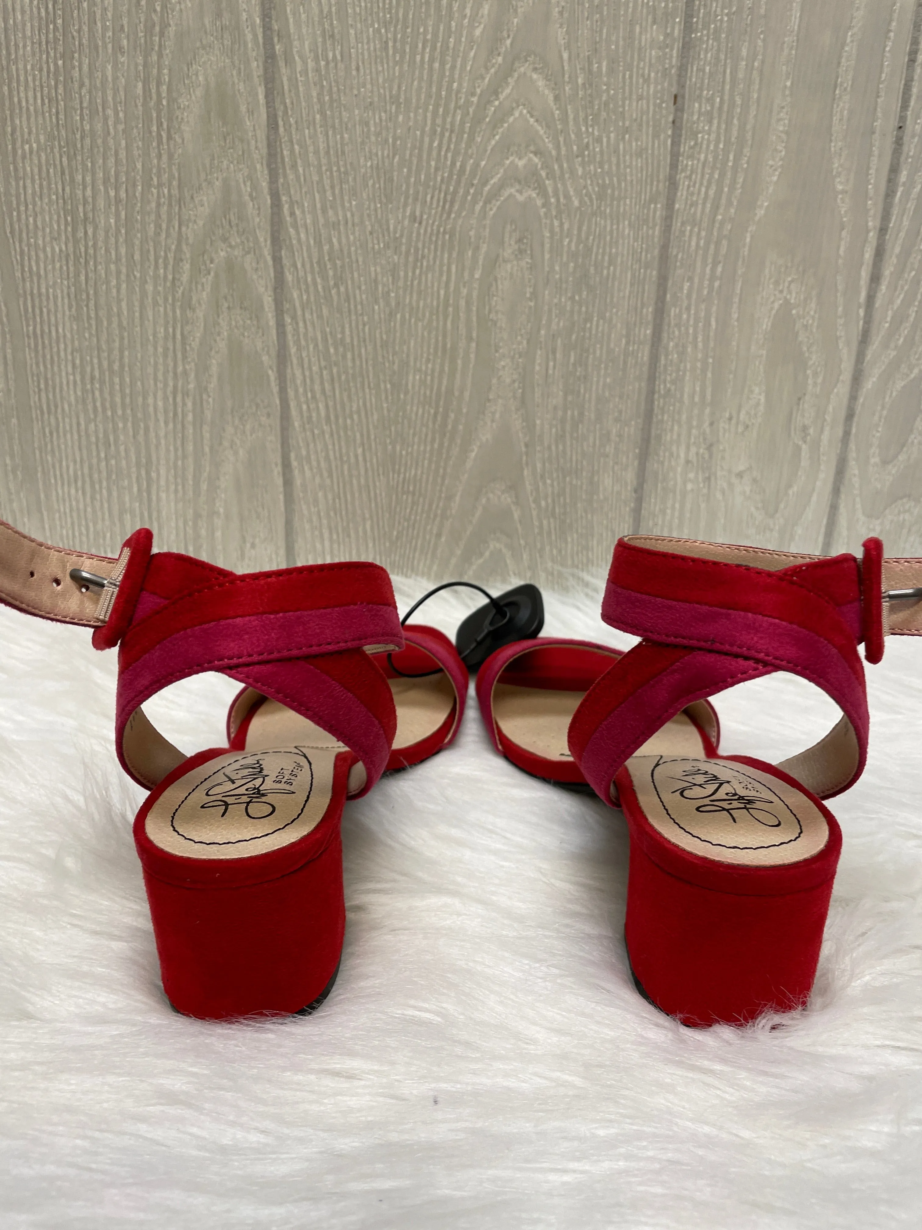 Pink & Red Sandals Heels Block Life Stride, Size 6.5