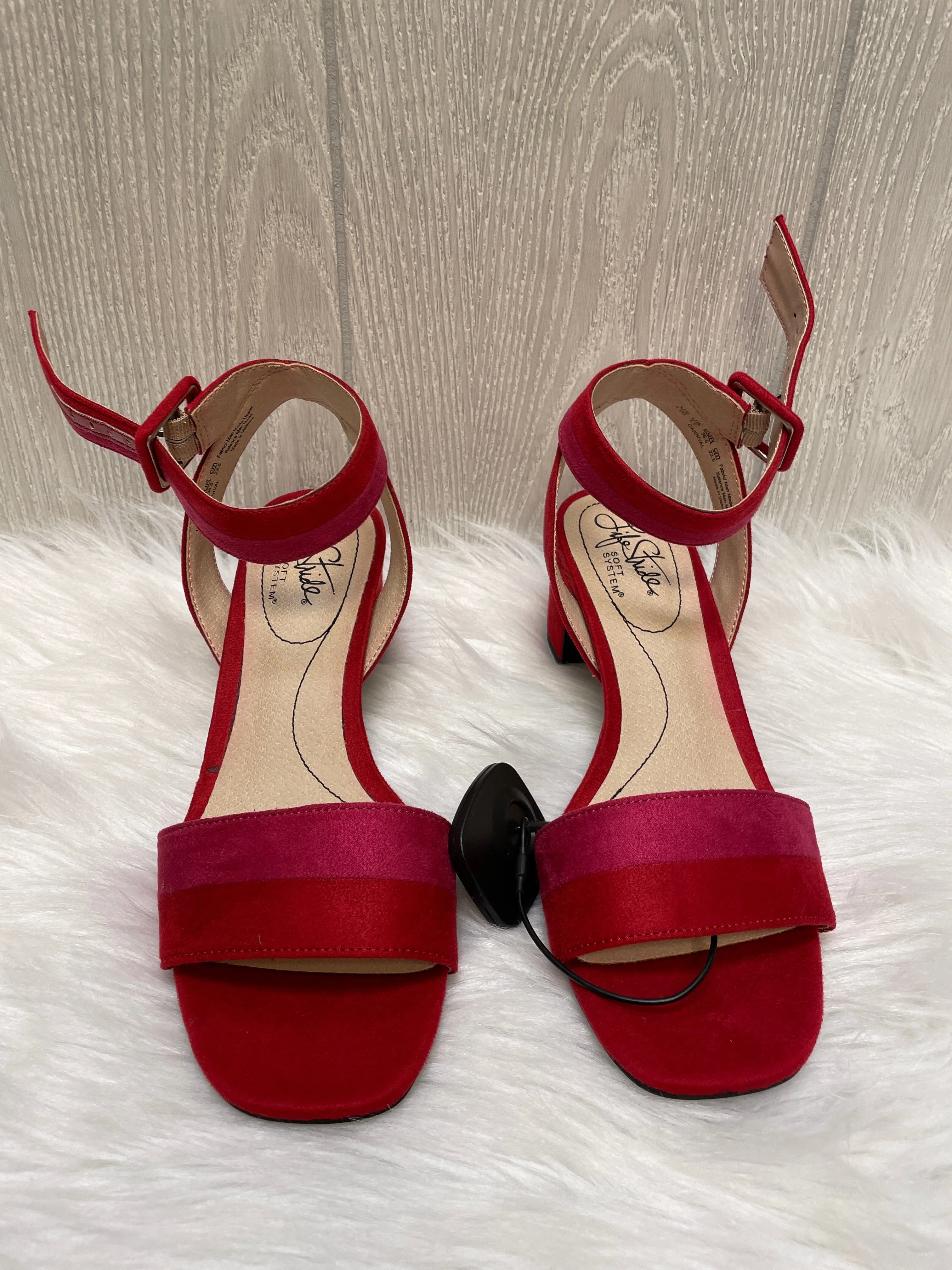 Pink & Red Sandals Heels Block Life Stride, Size 6.5