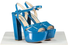 Prada Blue Patent Platform Leather Sandals UK 5.5 EU 38.5 👠