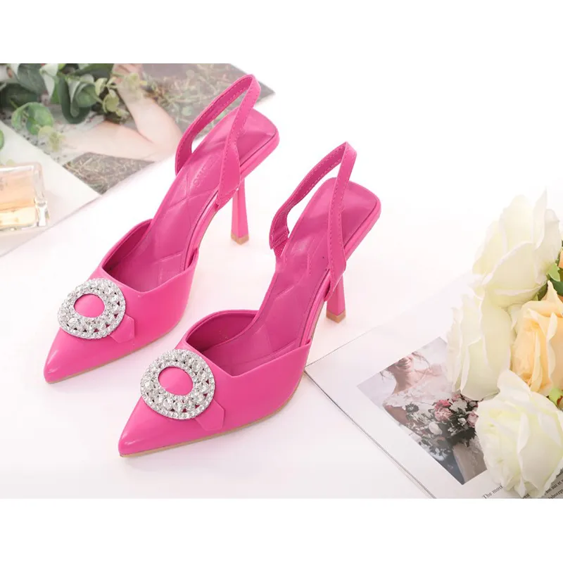 Rounded Rhinestone Short Heel Sandals