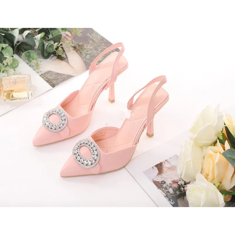 Rounded Rhinestone Short Heel Sandals