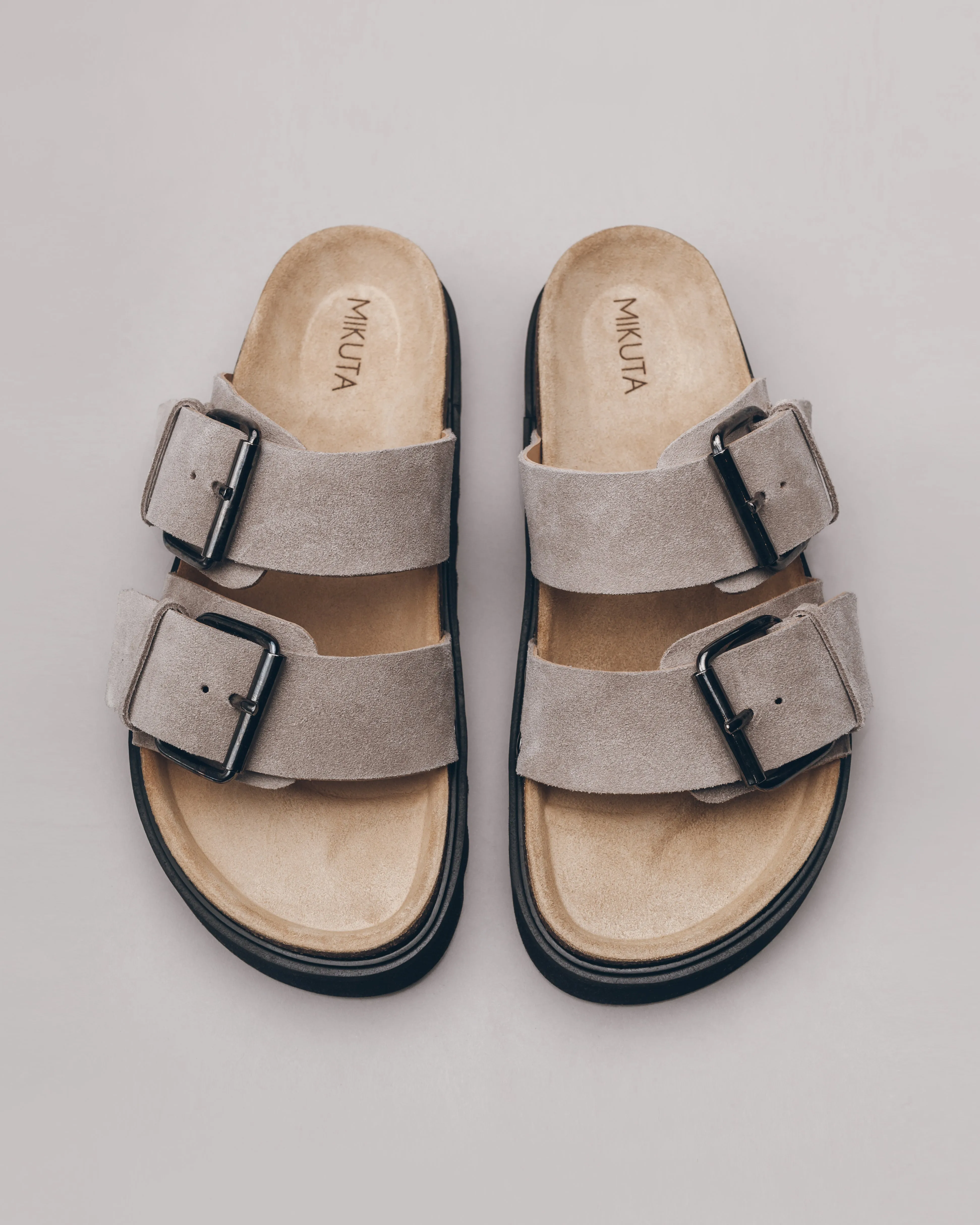 The Beige Suede Buckle Sandals