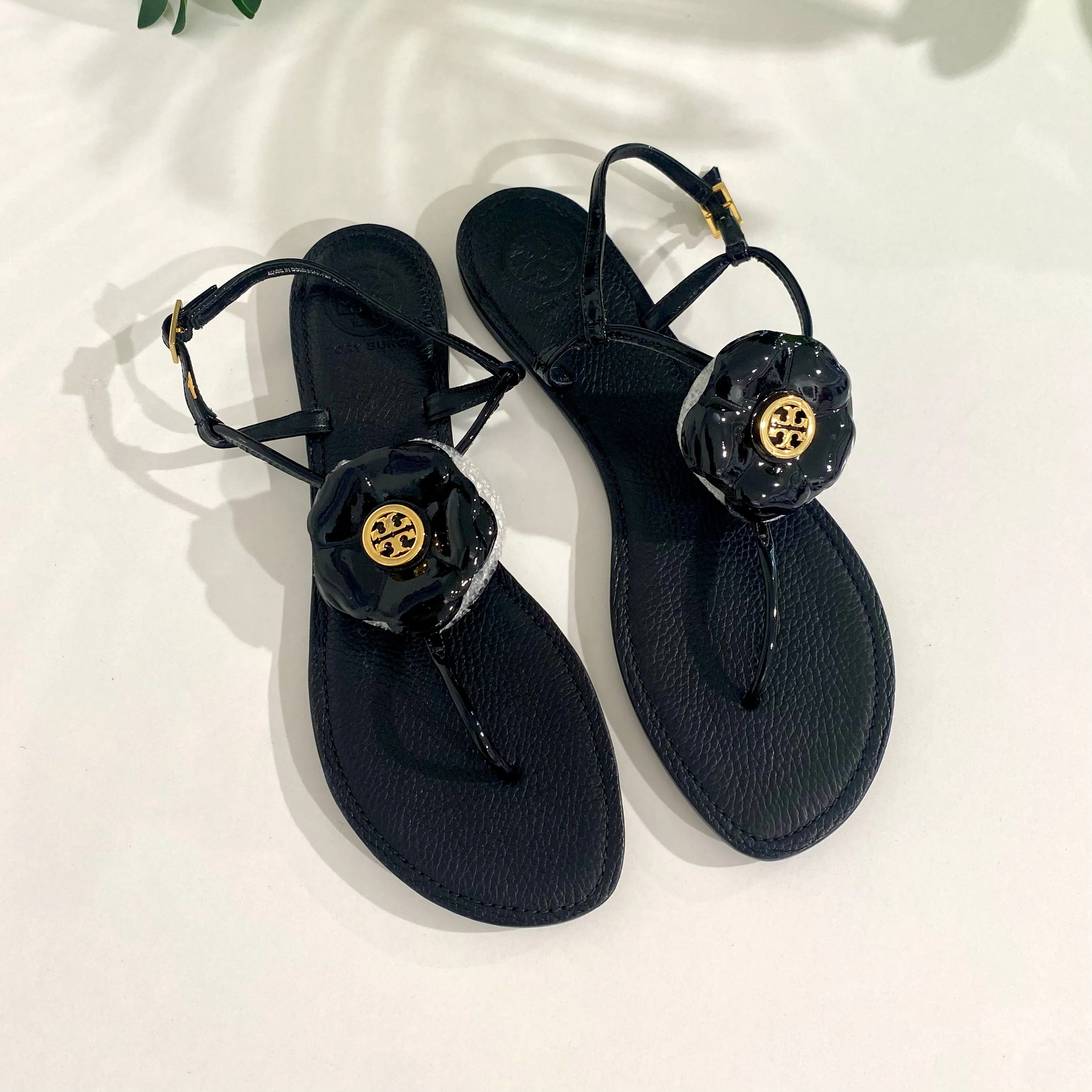 Tory Burch Black Shelby Flower Sandals