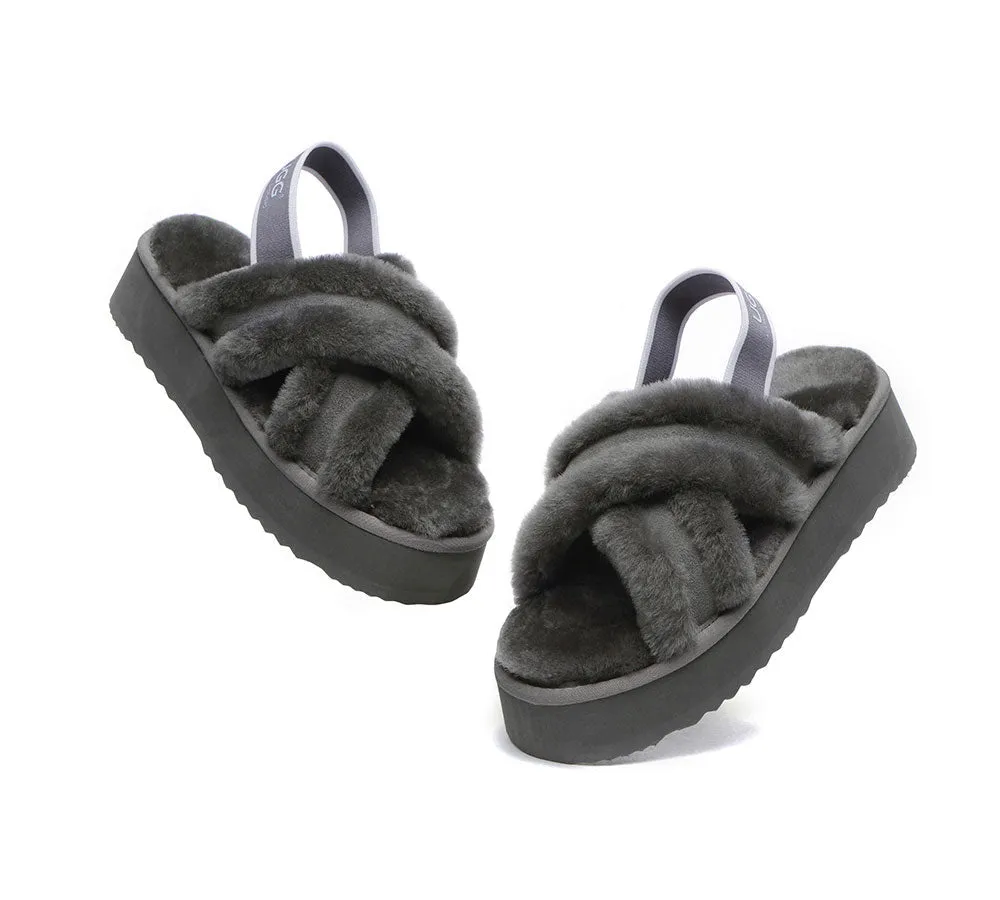 UGG Australian Shepherd Ugg Women High Platform Cross-Over Fluffy Slides Aditi