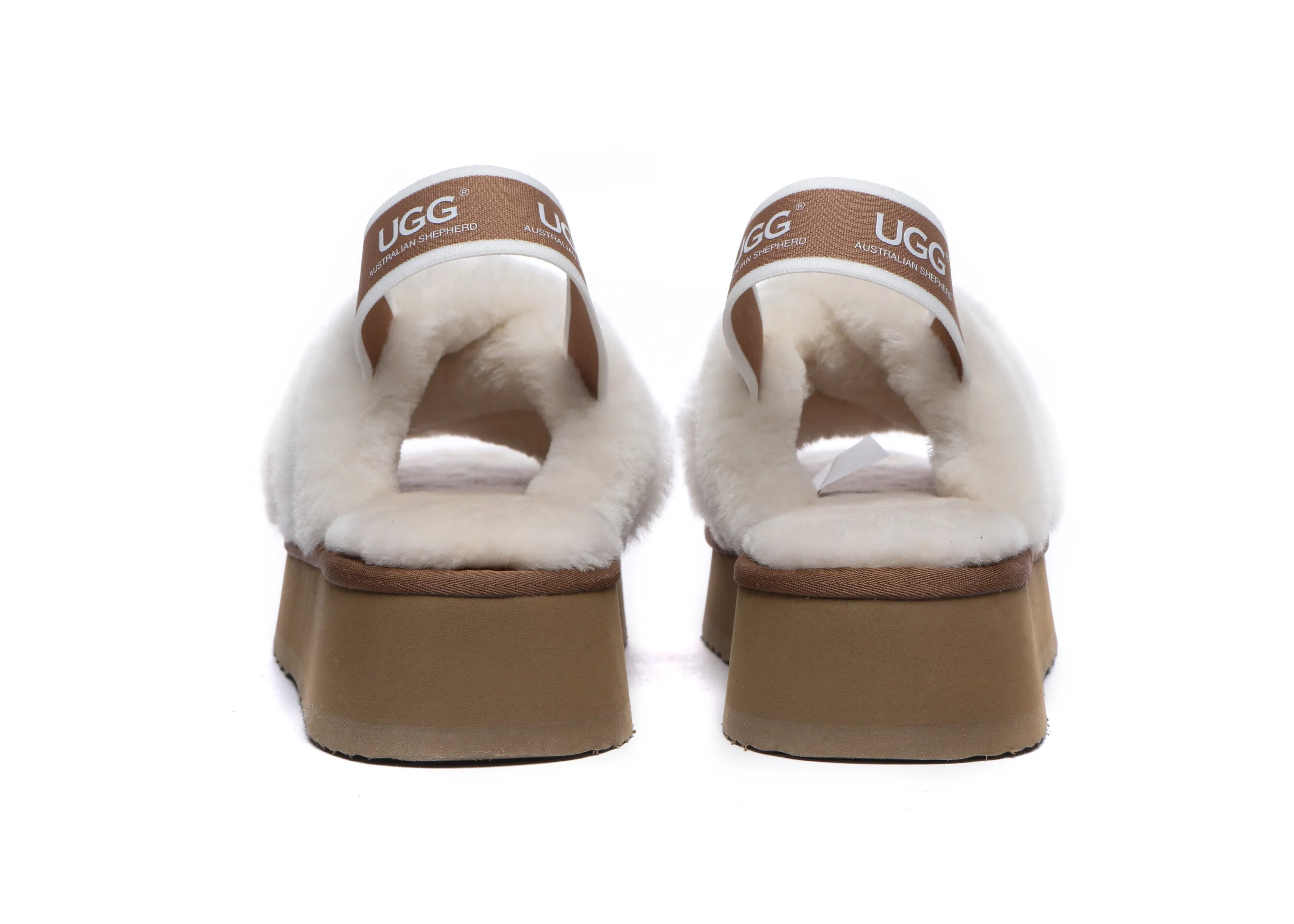 UGG Australian Shepherd Ugg Women High Platform Cross-Over Fluffy Slides Aditi