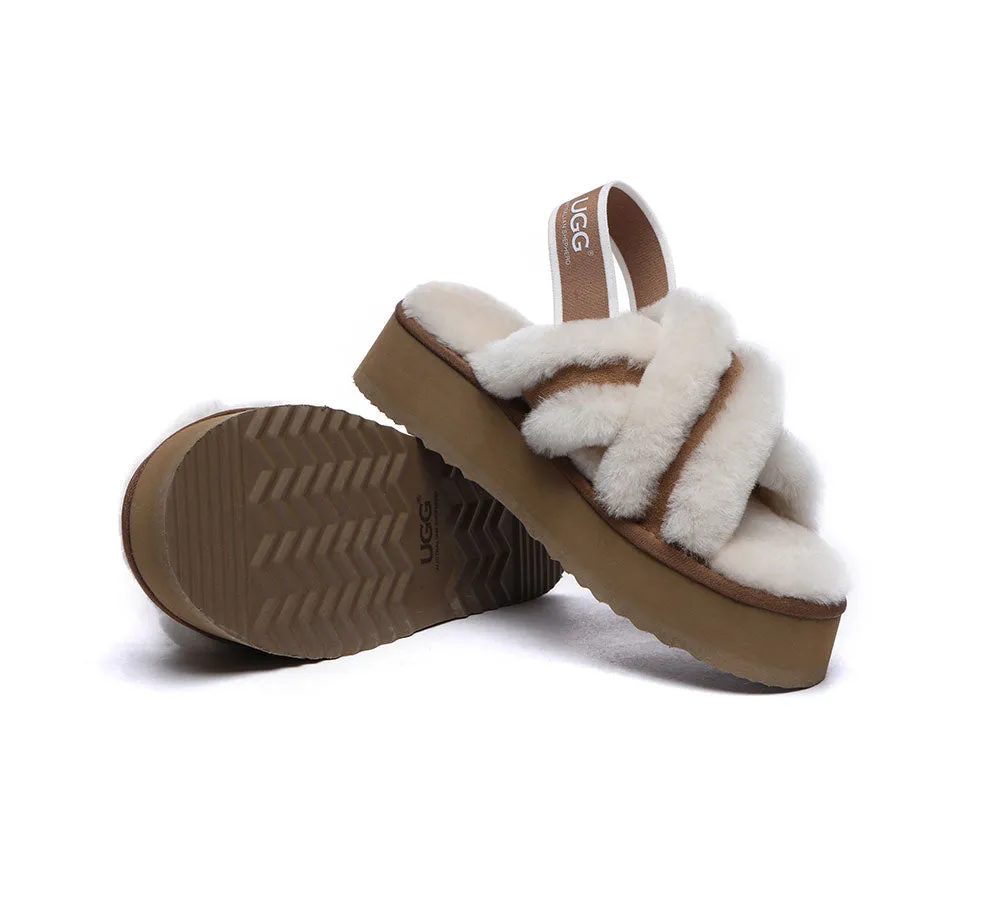 UGG Australian Shepherd Ugg Women High Platform Cross-Over Fluffy Slides Aditi