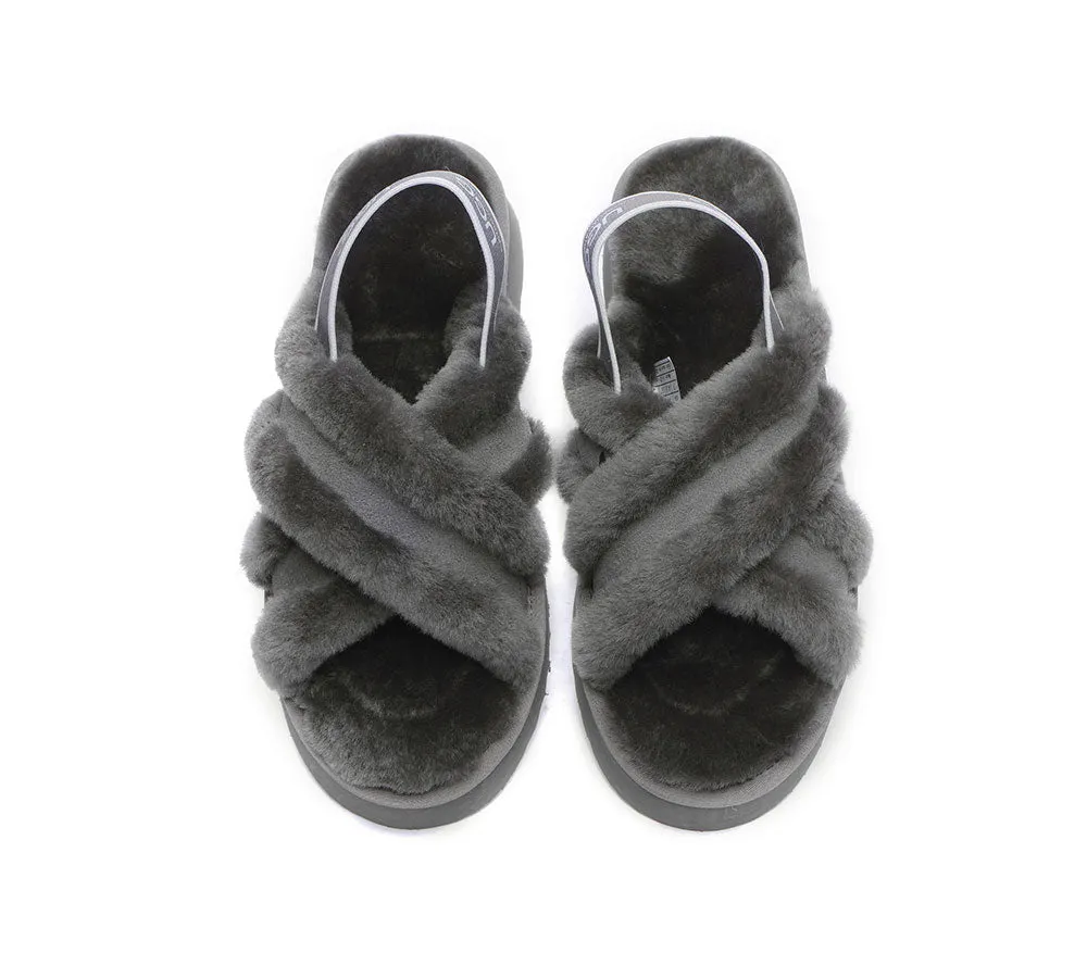 UGG Australian Shepherd Ugg Women High Platform Cross-Over Fluffy Slides Aditi