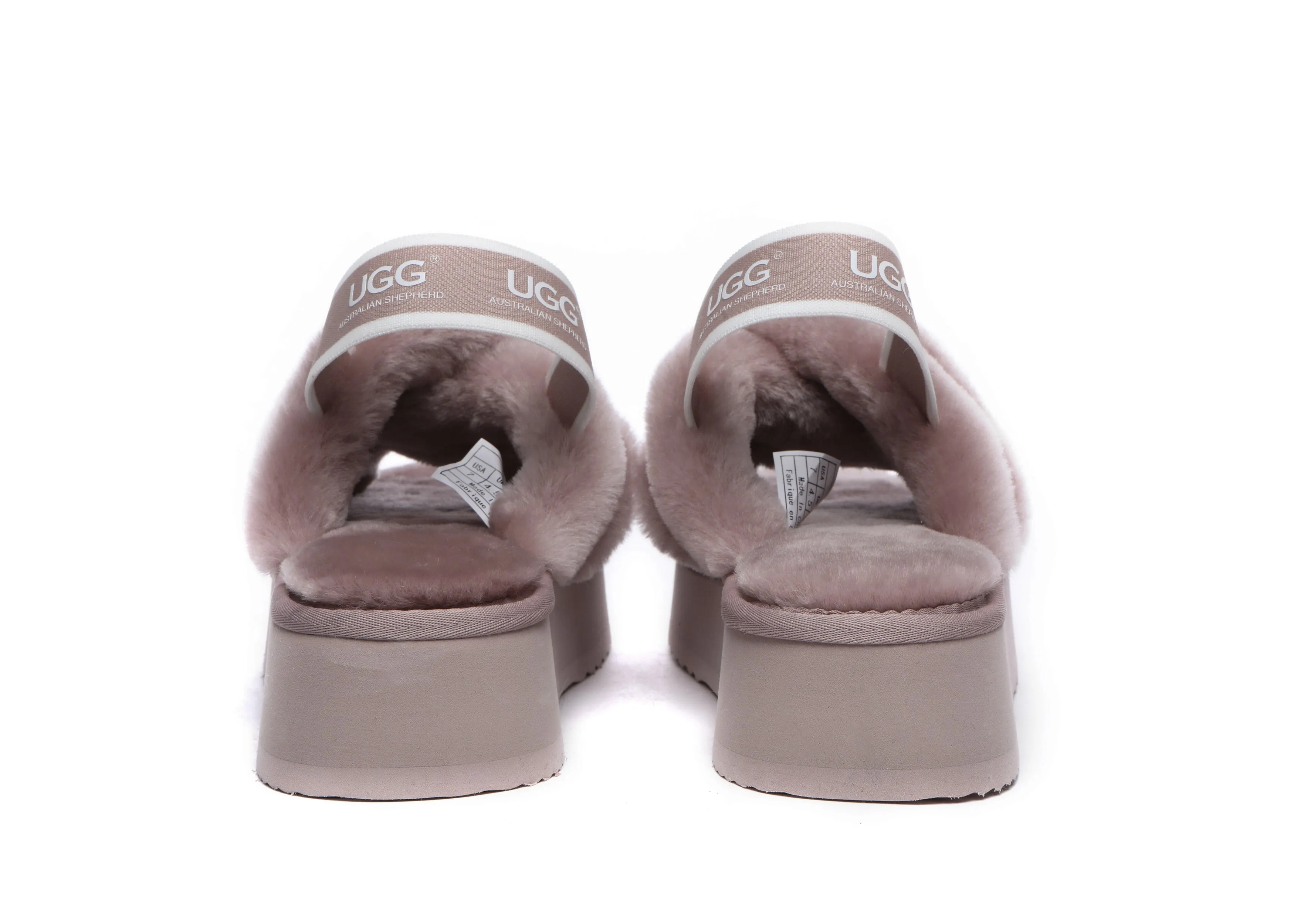 UGG Australian Shepherd Ugg Women High Platform Cross-Over Fluffy Slides Aditi