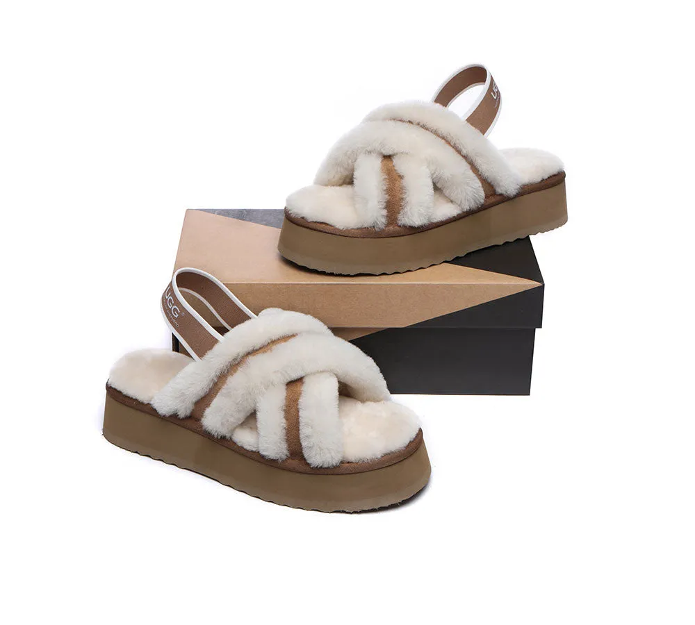 UGG Australian Shepherd Ugg Women High Platform Cross-Over Fluffy Slides Aditi