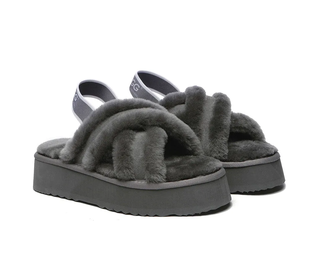 UGG Australian Shepherd Ugg Women High Platform Cross-Over Fluffy Slides Aditi